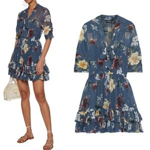 NWT NICHOLAS Slate Ruffle Floral Silk Mini Dress